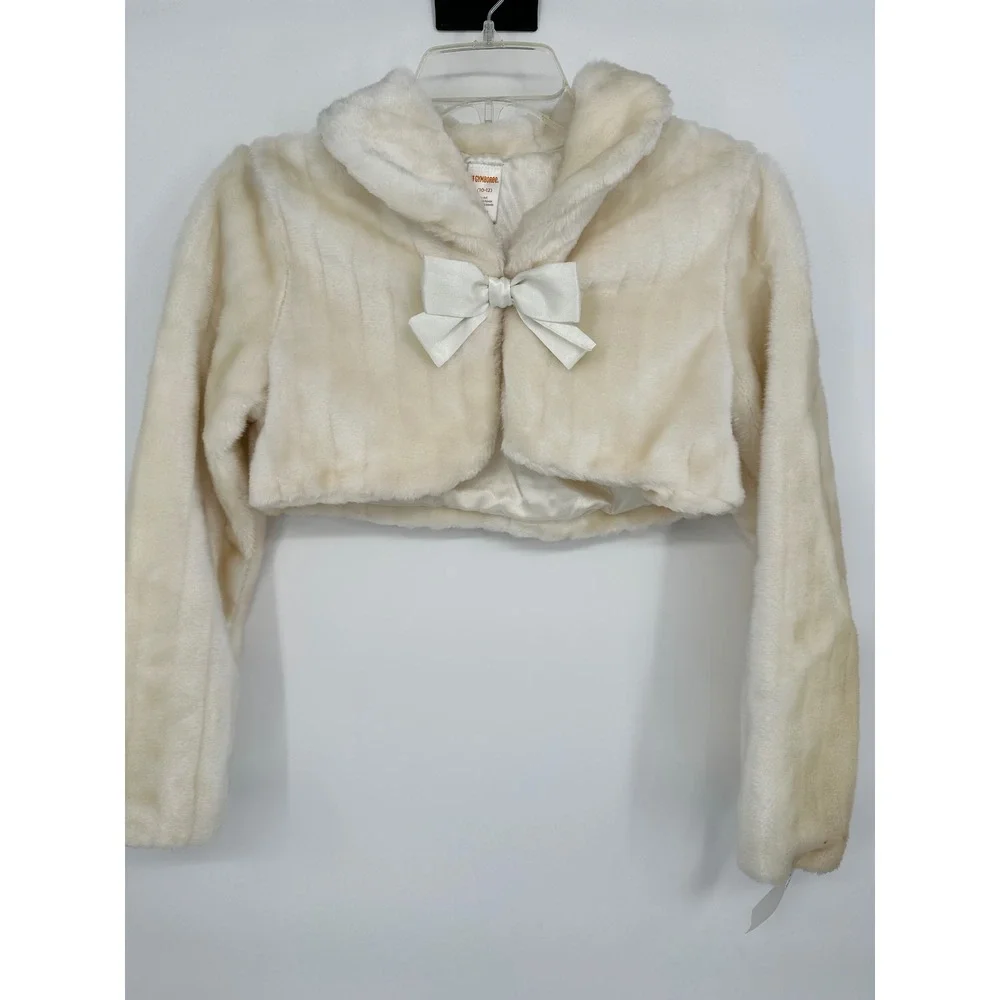 Gymboree Girls Ivory Faux Fur Bolero Jacket Shrug Bow Size‎ 10-12